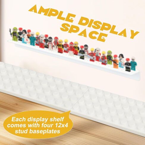 4-Pack Minifigure Display Case, Hold Up to 96 Figures, Mini Action Figure Display Shelf with Brick Baseplate, Metal Floating Magnetic Figure Display Cabinet Wall Mount for Lego Minifigure (White) in Saudi Arabia