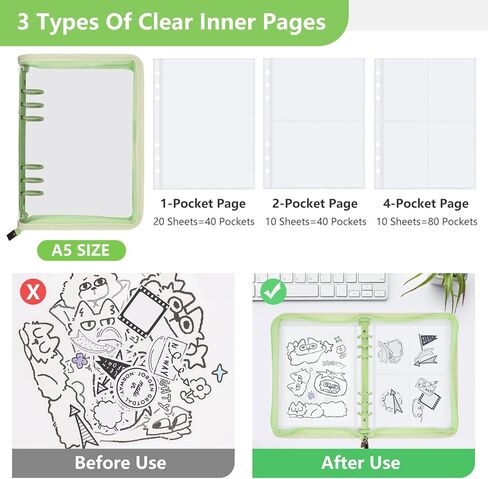 Sticker Organizer Binder Album - Reusable Sticker Storage Collecting Book with 40 Sheets of Pocket Page and A5 Size Zipper Closure Clear Cover (Gray) in Kuwait