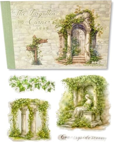 TIAMECH Forgotten Corner Garden Lamp Sticker Book - 16 Sheets Waterproof PET Scrapbooking Stickers for Junk Journaling, Decorative Ephemera & DIY Crafts in Saudi Arabia