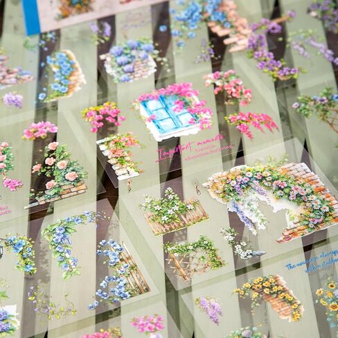TIAMECH Forgotten Corner Garden Lamp Sticker Book - 16 Sheets Waterproof PET Scrapbooking Stickers for Junk Journaling, Decorative Ephemera & DIY Crafts in Saudi Arabia