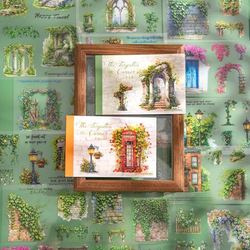 TIAMECH Forgotten Corner Garden Lamp Sticker Book - 16 Sheets Waterproof PET Scrapbooking Stickers for Junk Journaling, Decorative Ephemera & DIY Crafts in Saudi Arabia