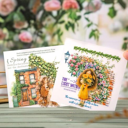 TIAMECH Forgotten Corner Garden Lamp Sticker Book - 16 Sheets Waterproof PET Scrapbooking Stickers for Junk Journaling, Decorative Ephemera & DIY Crafts in Saudi Arabia