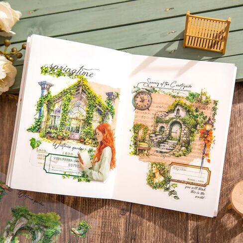 TIAMECH Forgotten Corner Garden Lamp Sticker Book - 16 Sheets Waterproof PET Scrapbooking Stickers for Junk Journaling, Decorative Ephemera & DIY Crafts in Saudi Arabia