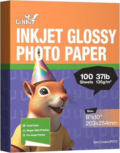 uinkit 37lb ورقة نشرة رقيقة لامعة 8x10 inkjet 100 أوراق Single Single DIY Chip Bag 135gsm صور لطابعة نفايات الحبر مع كتيب حبر الصبغة (8x10x100) in Kuwait