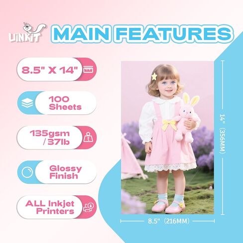 uinkit 37lb ورقة نشرة رقيقة لامعة 8x10 inkjet 100 أوراق Single Single DIY Chip Bag 135gsm صور لطابعة نفايات الحبر مع كتيب حبر الصبغة (8x10x100) in Kuwait