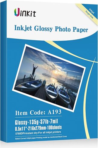 uinkit 37lb ورقة نشرة رقيقة لامعة 8x10 inkjet 100 أوراق Single Single DIY Chip Bag 135gsm صور لطابعة نفايات الحبر مع كتيب حبر الصبغة (8x10x100) in Kuwait