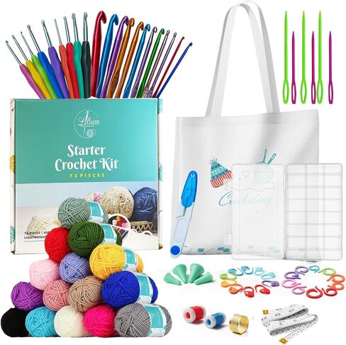 Starter Crochet Kit for Beginners Adults- Complete Knitting Kit for Beginners with 15 Colorful Yarn Skeins, Crochet Hooks, Tote Bag, Supplies Organizer & More- All in One Crochet Accessories Kit in Saudi Arabia