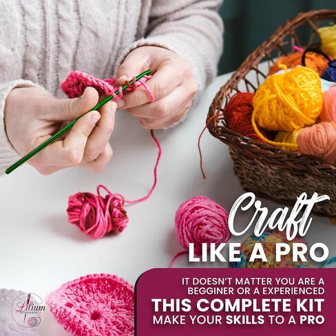 Starter Crochet Kit for Beginners Adults- Complete Knitting Kit for Beginners with 15 Colorful Yarn Skeins, Crochet Hooks, Tote Bag, Supplies Organizer & More- All in One Crochet Accessories Kit in Saudi Arabia