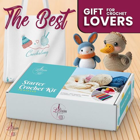 Starter Crochet Kit for Beginners Adults- Complete Knitting Kit for Beginners with 15 Colorful Yarn Skeins, Crochet Hooks, Tote Bag, Supplies Organizer & More- All in One Crochet Accessories Kit in Saudi Arabia