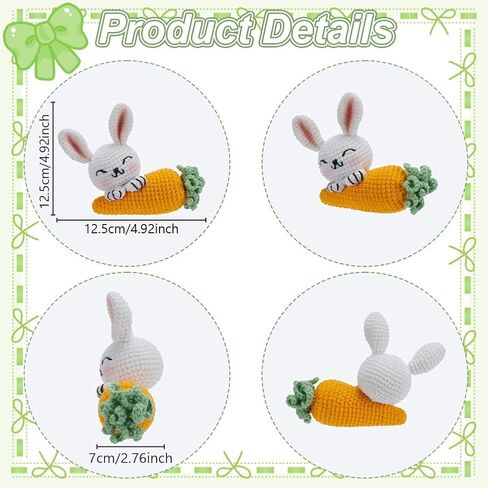 FreeBloss 2 مجموعة الكروشيه Kit Crochet Rabbit & Carrot Crochet Animals Kit للمبتدئين مع دروس الفيديو التعليمية الكروشيه طقم خيوط الكروشيه والخطاف للمبتدئين مجموعة الحياكة لهدية عيد الفصح in Saudi Arabia