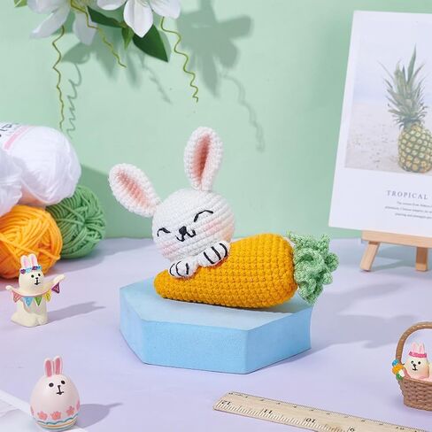 FreeBloss 2 مجموعة الكروشيه Kit Crochet Rabbit & Carrot Crochet Animals Kit للمبتدئين مع دروس الفيديو التعليمية الكروشيه طقم خيوط الكروشيه والخطاف للمبتدئين مجموعة الحياكة لهدية عيد الفصح in Saudi Arabia