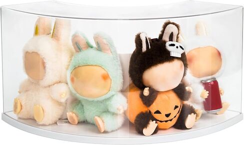 Arc-Shaped Clear Doll Display Case Compatible with Labubu - Curved Corner Stackable Organizer for 7 Inch Collectibles, Dust-Proof Toy Storage Box with Top Shelf | No Assembly Needed in Saudi Arabia