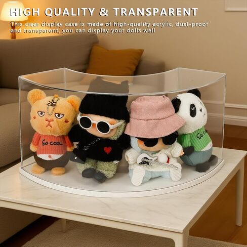 Arc-Shaped Clear Doll Display Case Compatible with Labubu - Curved Corner Stackable Organizer for 7 Inch Collectibles, Dust-Proof Toy Storage Box with Top Shelf | No Assembly Needed in Saudi Arabia