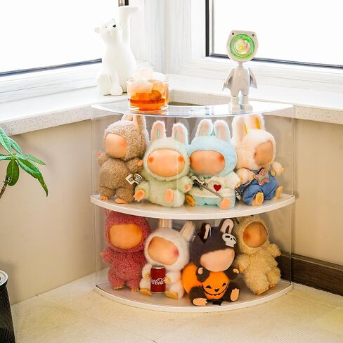 Arc-Shaped Clear Doll Display Case Compatible with Labubu - Curved Corner Stackable Organizer for 7 Inch Collectibles, Dust-Proof Toy Storage Box with Top Shelf | No Assembly Needed in Saudi Arabia