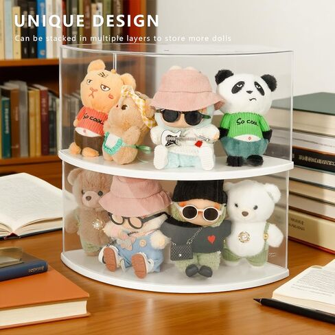 Arc-Shaped Clear Doll Display Case Compatible with Labubu - Curved Corner Stackable Organizer for 7 Inch Collectibles, Dust-Proof Toy Storage Box with Top Shelf | No Assembly Needed in Saudi Arabia