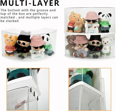Arc-Shaped Clear Doll Display Case Compatible with Labubu - Curved Corner Stackable Organizer for 7 Inch Collectibles, Dust-Proof Toy Storage Box with Top Shelf | No Assembly Needed in Saudi Arabia