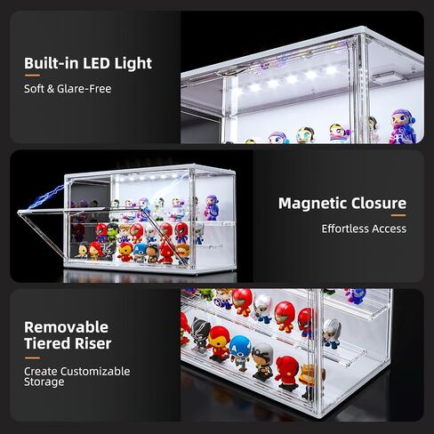 علبة عرض الأكريليك للمقتنيات مع مصباح LED ، 3 طبقة قابلة للتعديل مع ذلك مع باب مغناطيسي ، مربع شاشة مضاء قابلة للتكديس قابلة للتكديس لشكل العمل ، popmart ، 2 حزمة in Kuwait