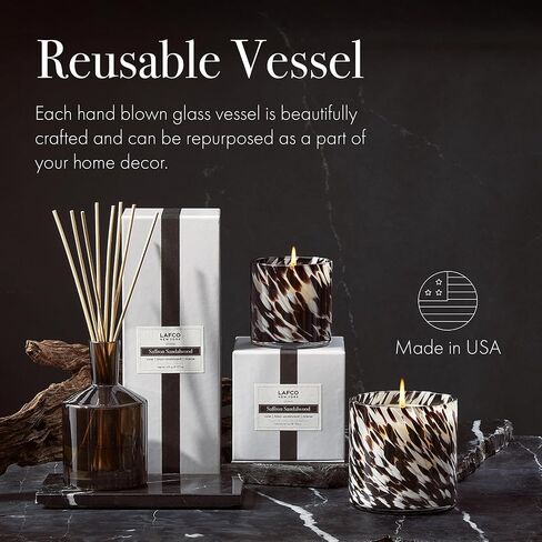 LAFCO New York 3-Wick Candle, Chamomile Lavender - 30 oz - 120-Hour Burn Time - Reusable, Hand Blown Glass Vessel - Made in The USA in Kuwait