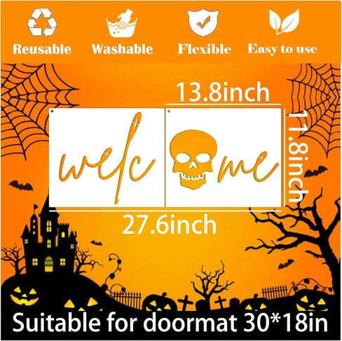 Halloween Stencils for Door Mats Reusable Large Welcome Ghost Skeleton Stencil Spider Web Spooky Trick or Treat Templates for Doormat Wood Crafts Painting (6 Door Mats) in Saudi Arabia