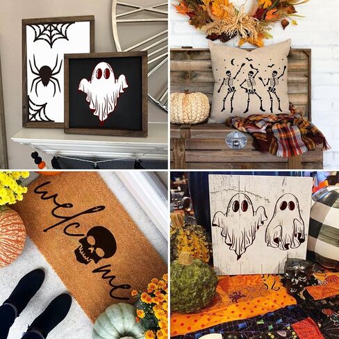 Halloween Stencils for Door Mats Reusable Large Welcome Ghost Skeleton Stencil Spider Web Spooky Trick or Treat Templates for Doormat Wood Crafts Painting (6 Door Mats) in Saudi Arabia