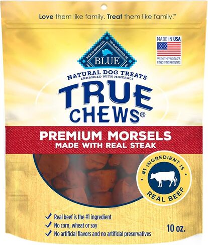 Blue Buffalo True Chews Premium Morsels Dog Treats, Made in The USA with Natural Ingredients, Steak, 10-oz Bag in Saudi Arabia