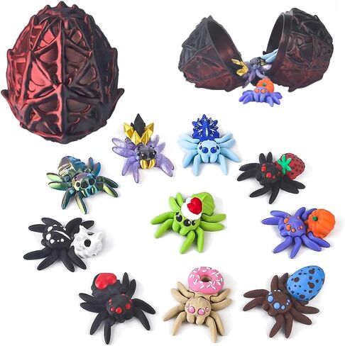 3D Printed Dragon Egg with 10 Unique Spiders, 3D Printed Animals Toys, Decoration for Boys and Girls,Surprise Spider Toy Set for Party Favors (Black-Red) in Saudi Arabia