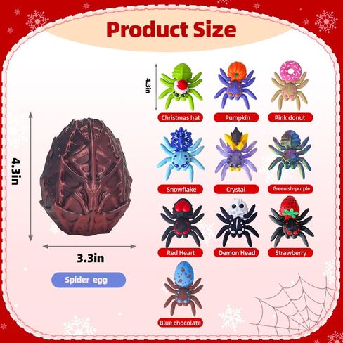 3D Printed Dragon Egg with 10 Unique Spiders, 3D Printed Animals Toys, Decoration for Boys and Girls,Surprise Spider Toy Set for Party Favors (Black-Red) in Saudi Arabia