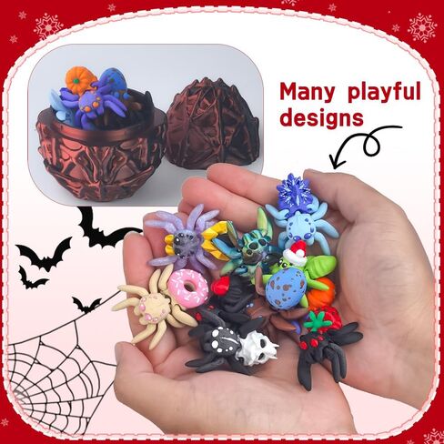 3D Printed Dragon Egg with 10 Unique Spiders, 3D Printed Animals Toys, Decoration for Boys and Girls,Surprise Spider Toy Set for Party Favors (Black-Red) in Saudi Arabia