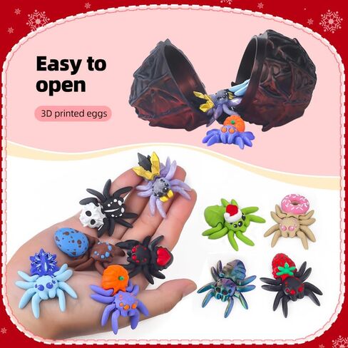 3D Printed Dragon Egg with 10 Unique Spiders, 3D Printed Animals Toys, Decoration for Boys and Girls,Surprise Spider Toy Set for Party Favors (Black-Red) in Saudi Arabia