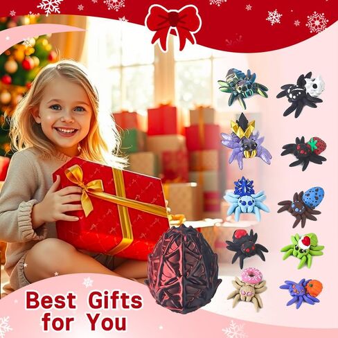 3D Printed Dragon Egg with 10 Unique Spiders, 3D Printed Animals Toys, Decoration for Boys and Girls,Surprise Spider Toy Set for Party Favors (Black-Red) in Saudi Arabia