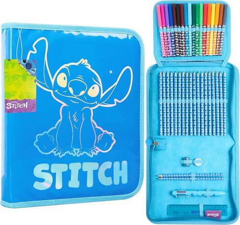 Disney Stitch Pencil Case for Girls Kids Tweens Colored Pencors Markers Pen Eraser Rudies Frozen School Setcles Higds For Girls (Blue Stitch 2 Compartment) in Saudi Arabia