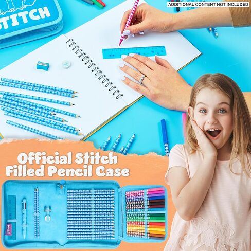 Disney Stitch Pencil Case for Girls Kids Tweens Colored Pencors Markers Pen Eraser Rudies Frozen School Setcles Higds For Girls (Blue Stitch 2 Compartment) in Saudi Arabia