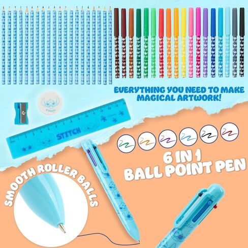 Disney Stitch Pencil Case for Girls Kids Tweens Colored Pencors Markers Pen Eraser Rudies Frozen School Setcles Higds For Girls (Blue Stitch 2 Compartment) in Saudi Arabia