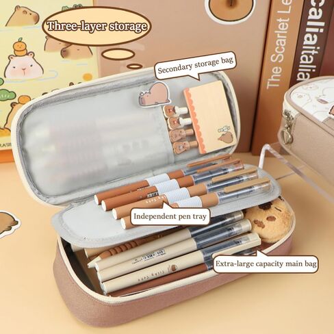 Cute Capybara Pencil Case,Large Capybara Pencil Pouch Stationery Pen Bag,Cute Kawaii Pencil Case Pouch Cartoon Pen Box Holder Organizer for Birthday Party Back to School Student Gift in Kuwait