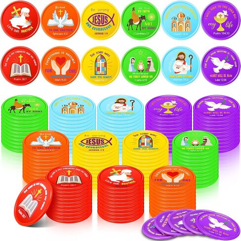 Earsida 120 PCS Coins Coins Gift Bible Bible Bible Party Compors Christian Murnered Tokens Jesus Bible Bible Coins for Sunday Devivalation QUOTE Token for Church and VBS (Classic) in Saudi Arabia