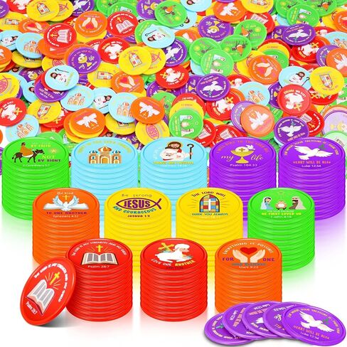 Earsida 120 PCS Coins Coins Gift Bible Bible Bible Party Compors Christian Murnered Tokens Jesus Bible Bible Coins for Sunday Devivalation QUOTE Token for Church and VBS (Classic) in Saudi Arabia