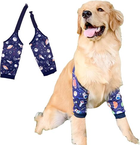 Dog Knee Protector Pad for Calluses Knee Brace Front Elbow Support Wrap, Pet Sleeves for Wounds Dog Elbow Callus Treatment for Medium Large Dogs with Scarf（3XL Stars） in Kuwait