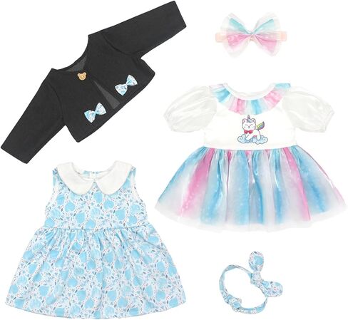 Reborn Doll Clothes for 20-22 Inch Girl Dolls, 5PCS Baby Doll Clothes and Accessories Outfits Dress with Black Coat Headband, Perfect for Girl Gift (No Dolls) in Kuwait