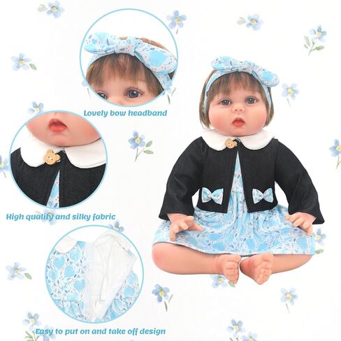 Reborn Doll Clothes for 20-22 Inch Girl Dolls, 5PCS Baby Doll Clothes and Accessories Outfits Dress with Black Coat Headband, Perfect for Girl Gift (No Dolls) in Kuwait