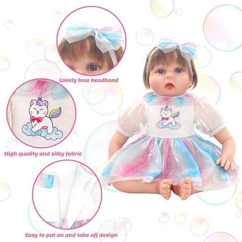 Reborn Doll Clothes for 20-22 Inch Girl Dolls, 5PCS Baby Doll Clothes and Accessories Outfits Dress with Black Coat Headband, Perfect for Girl Gift (No Dolls) in Kuwait