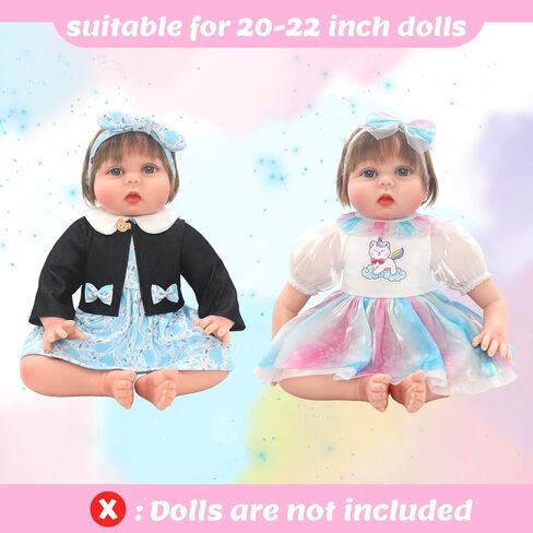 Reborn Doll Clothes for 20-22 Inch Girl Dolls, 5PCS Baby Doll Clothes and Accessories Outfits Dress with Black Coat Headband, Perfect for Girl Gift (No Dolls) in Kuwait