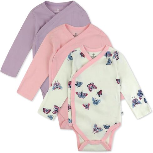 HonestBaby 3-pack Long Sleeve Side-snap Kimono Bodysuits Organic Cotton for Infant Baby Boys, Girls, Unisex, Zanzibar Zebra, 6-9 Months in Saudi Arabia