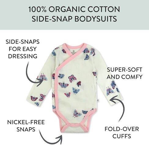 HonestBaby 3-pack Long Sleeve Side-snap Kimono Bodysuits Organic Cotton for Infant Baby Boys, Girls, Unisex, Zanzibar Zebra, 6-9 Months in Saudi Arabia