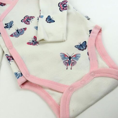 HonestBaby 3-pack Long Sleeve Side-snap Kimono Bodysuits Organic Cotton for Infant Baby Boys, Girls, Unisex, Zanzibar Zebra, 6-9 Months in Saudi Arabia