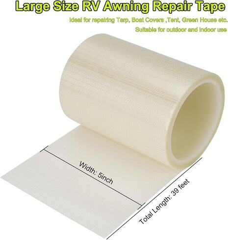 5IN x 39FT Heavy Duty RV Awning Repair Tape - Clear Waterproof Patch Kit for Tents, Tarps, Boat Covers, Vinyl, Canvas & Outdoor Gear | Extreme Weather Proof, Super Strong Adhesive in Saudi Arabia