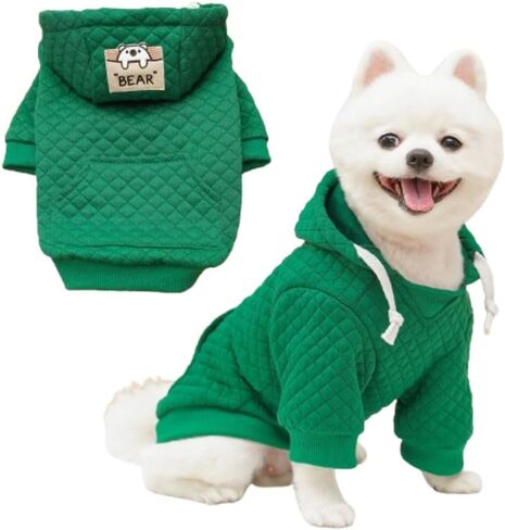 Basic Dog Hoodies with D-Ring Puppy Sweatshirt for Small Dogs Boy Girl Holiday Cat Sweater Hooded Pet Outfit Doggy Apparel Yorkie Chihuahua Clothes (Green, Medium) in Kuwait