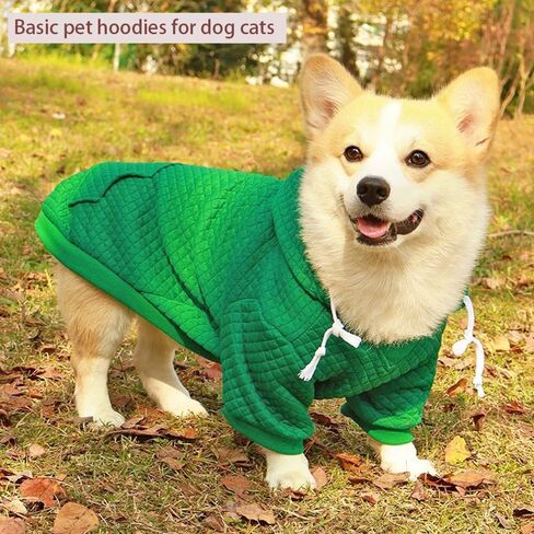 Basic Dog Hoodies with D-Ring Puppy Sweatshirt for Small Dogs Boy Girl Holiday Cat Sweater Hooded Pet Outfit Doggy Apparel Yorkie Chihuahua Clothes (Green, Medium) in Kuwait