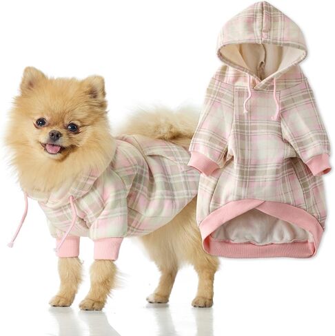 Rocky II - The Extra Comfy Hoodie, Organic Cotton and Recycled Poly Dog Hoodie Pet Coat Sweater for Small, Medium, Large Dogs​​, Pink Chesterfield Plaid, X-Small in Saudi Arabia