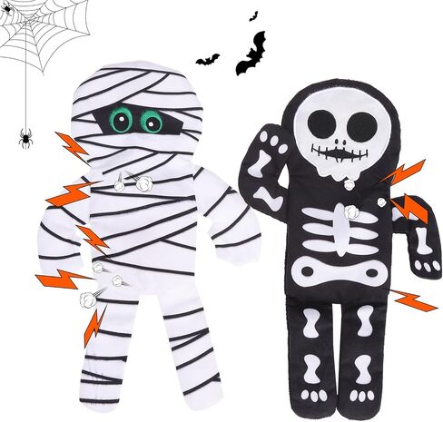 Pawchie Halloween speceaky Dog Toys 2 pcs للكلاب الصغيرة المتوسطة ، لا حشو لعبة جرو جرو ، ألعاب زخارف ناعمة ألعاب مضغ تفاعلية خالية من الفوضى للملل المثالي ، الهيكل العظمي والمومياء in Kuwait