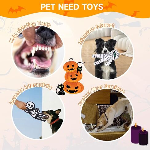 Pawchie Halloween speceaky Dog Toys 2 pcs للكلاب الصغيرة المتوسطة ، لا حشو لعبة جرو جرو ، ألعاب زخارف ناعمة ألعاب مضغ تفاعلية خالية من الفوضى للملل المثالي ، الهيكل العظمي والمومياء in Kuwait